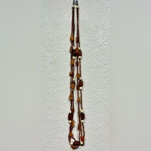 Vintage Brown & White Triple-strand Beaded Necklace